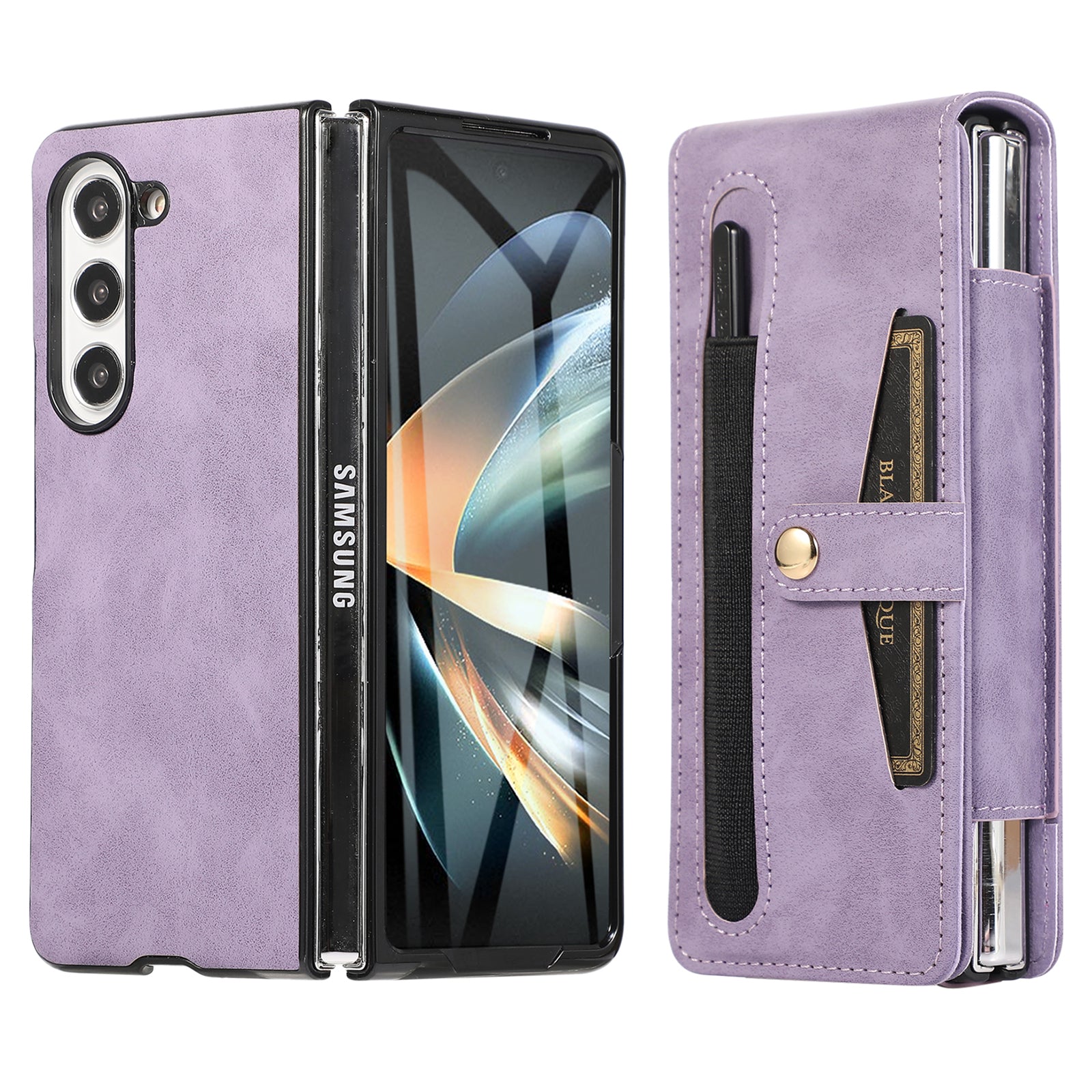 For Samsung Galaxy Z Fold5 5G Card Slot Design PC PU Leather Phone Case with Glass Film Stylus For Samsung Galaxy Z Fold5 5G Card Slot Design PC PU Leather Phone Case with Glass Film Stylus